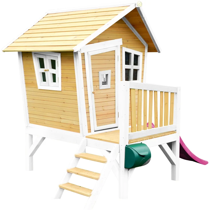 AXI Spielhaus Robin mit lila Rutsche Stelzenhaus in Braun & Weiß aus FSC Holz für Kinder | Braun, weiß, Lila | Holz | 177 cm – Bild 3