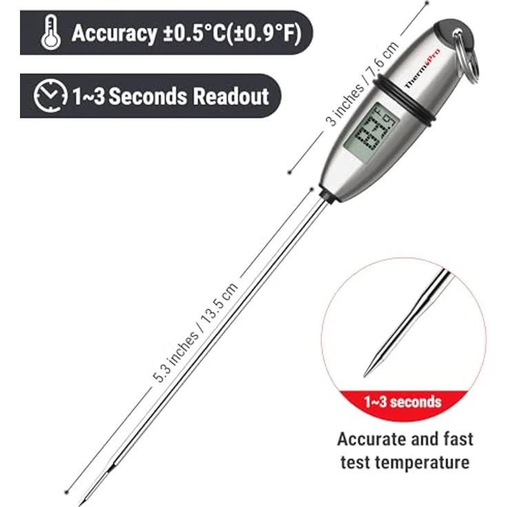 ThermoPro TP02S Digitales Bratenthermometer Fleischthermometer Thermometer Kochen Küchenthermometer Grillthermometer mit langer Sonde, für Braten, Kochen, Grillen/BBQ, Backen, Baby-Ernährung – Bild 3
