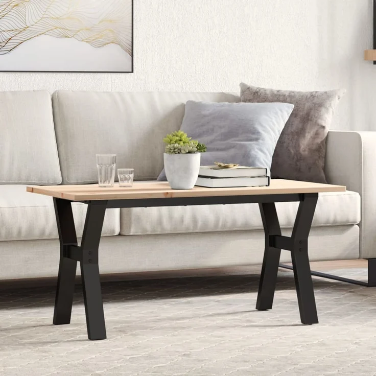 Couchtisch Sofatisch, Y-Gestell 100x50x45 cm Massivholz Kiefer & Stahl d455e – Bild 2