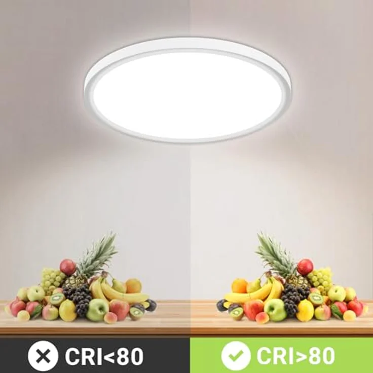 LQWELL Deckenleuchte LED Deckenlampe, IP44 Wasserfest Badlampe Rund Flach 12W 3000K 4000K 6000K 1320LM Modern Schlicht Lampe Dünn für Wohnzimmer Badezimmer Schlafzimmer Küche, 180 * 18mm – Bild 3