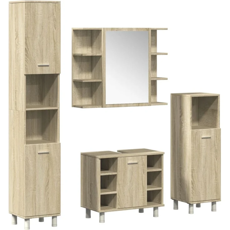 vidaXL 4-tlg. Badmöbel-Set Sonoma-Eiche Holzwerkstoff 3324970 – Bild 1