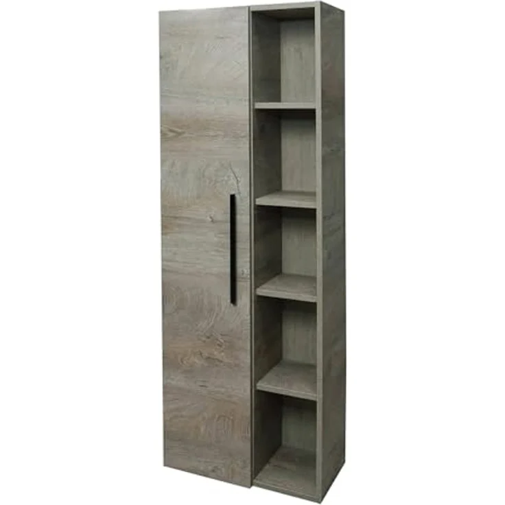 Dmora - Säulenschrank LosAngeles, 1-türiger Badezimmerschrank, Hängewandschrank mit 5 Regalen, 51x25h135 cm, Eiche – Bild 2