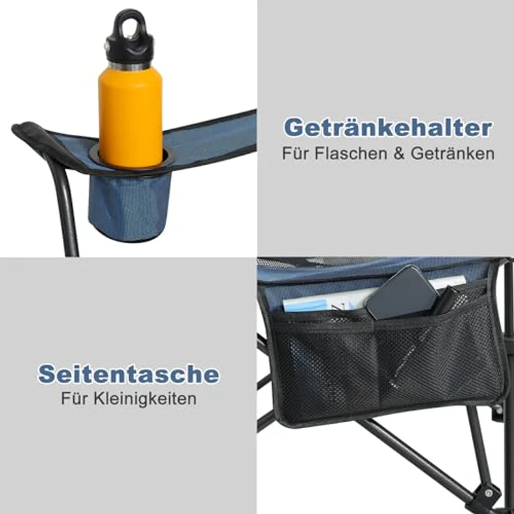 eSituro Campingstuhl klappbar, Angelstuhl faltbar, Klappstuhl mit Abnehmbarer Fußablage Getränkehalter Tragetasche, Strandstuhl mit Verstellbarer Rückenlehne, Campingliege Blau – Bild 8