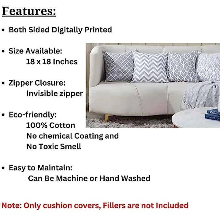 Penguin Home 4Er - Pack Dekorative Quadratische Kissen Aus Baumwolle, Luxuriöse, Stilvolle Für Wohnzimmer, Sofa, Schlafzimmer, Mit Unsichtbarem Reißverschluss, 45X45 cm (18" Inches), Grau – Bild 5