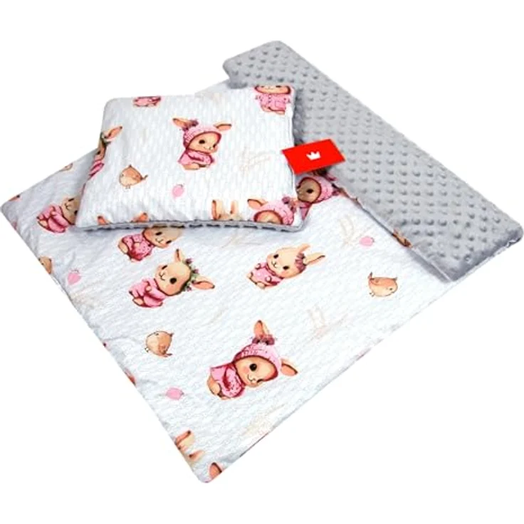 Kinderdecke BABYLUX Babydecke MINKY 2Set Kuscheldecke Decke 75 x 60cm Kinderwagen, BabyLux, MP151 - Grau + Häschen – Bild 3