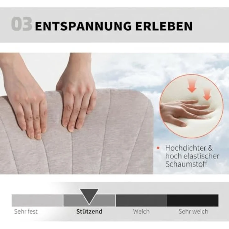 HOMCOM Homeoffice Stuhl Höhenverstellbar Drehstuhl Bürostuhl Beige | Schreibtischstuhl, Leinenoptik, Schneidersitz-Stuhl, Wippfunktion, Breiter Sitz, Rollen, Schminkstuhl, Schlafzimmer – Bild 6