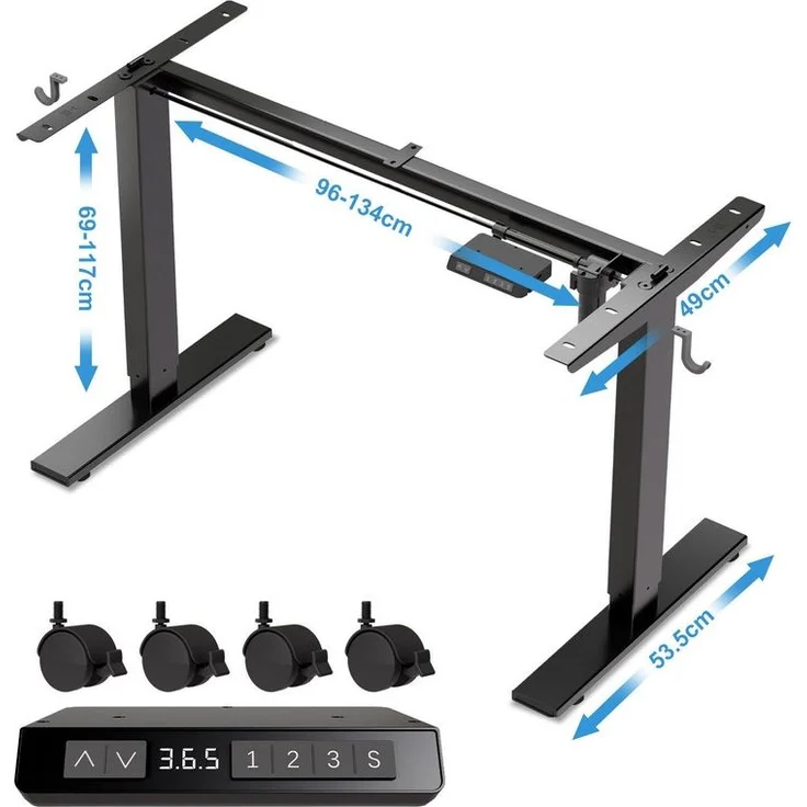 HOMAVO höhenverstellbares Tischgestell, geeignet für Tischplatten mit einer Breite von 50–70 cm, schwarz, Höhen-Speicherfunktion – Bild 2