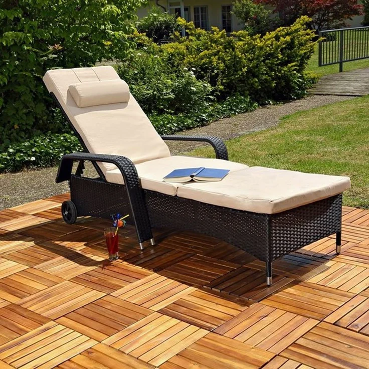 Melko Gartenliege Sonnenliege Gartenliege Polyrattan inkl. Kissen&Kopfstütze Saunaliege, Stück, 1 St, Liege, Mehrfach verstellbar – Bild 4