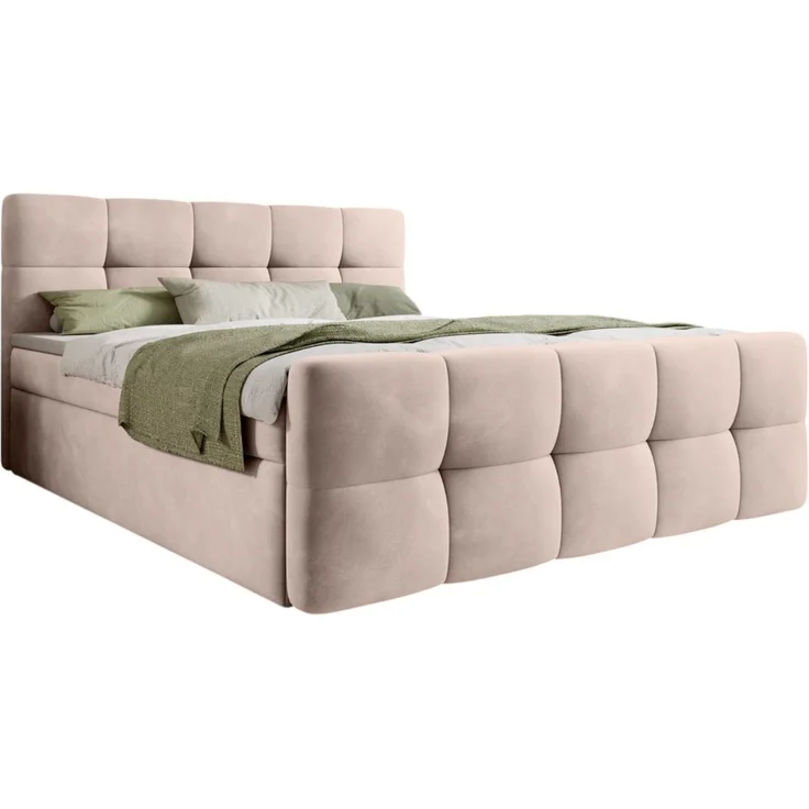 thematys Boxbett mit Bettkasten 140x200cm, mit Bonnellfederkernmatratze H3, Bouclé/Velours, mit Stauraum, mit 3 cm Topper, Beige (Velluto 02), Art.-Nr. S04GH0RGKEB – Bild 5