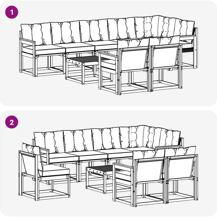vidaXL Outdoor-Sofagarnitur 9 stk. 8-Sitzer Weiß und Hellgrau 3389613 – Bild 9