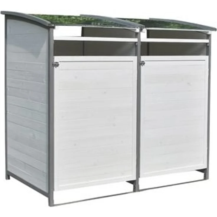 Mülltonnenbox Doppelbox Mülltonnenverkleidung Einzelbox + Anbaubox Weiß Grau Mülltonne 240L Gartenbox Anbaubox Holz Anbau Deckel Grau Weiß Zinkdach – Bild 6