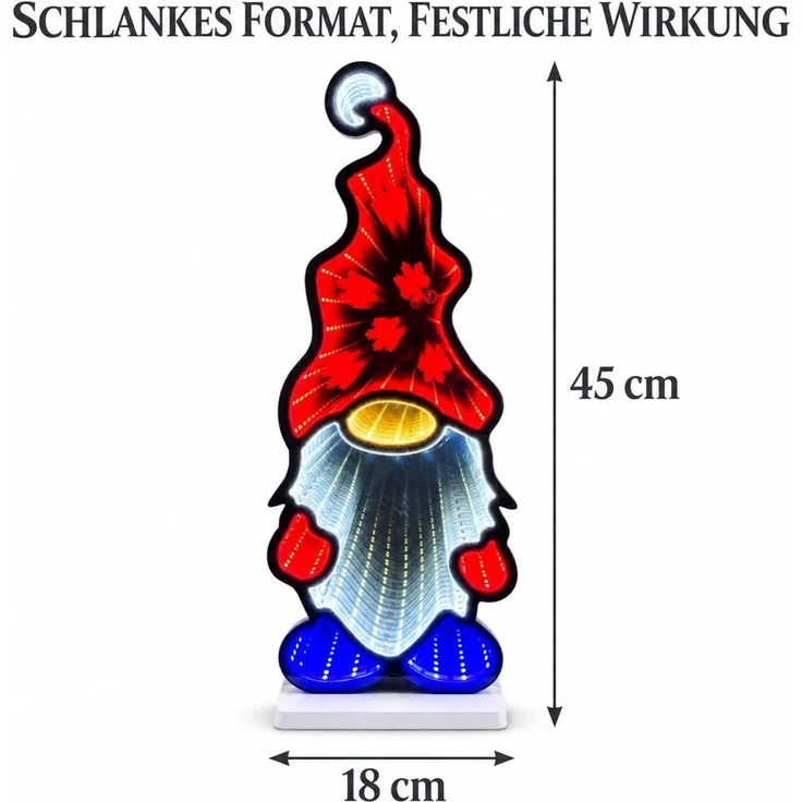 LED Infinity Spiegel Wichtel 45 cm mit Timer, Weihnachtsdeko für drinnen – Bild 6