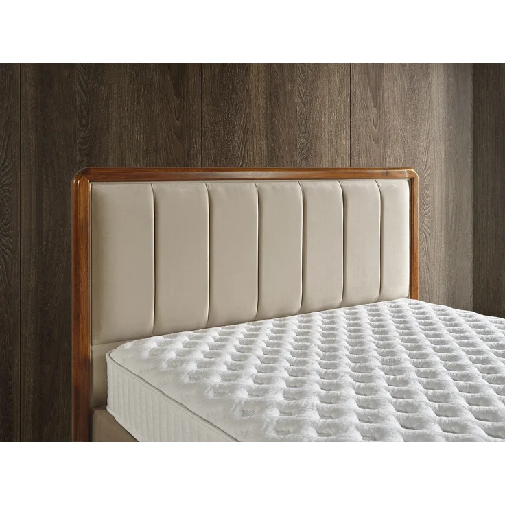 Schlafzimmer-Set "Rovina" – Bett mit Bettkasten und Matratze , Nachttisch, Hocker-Beige – Bild 3