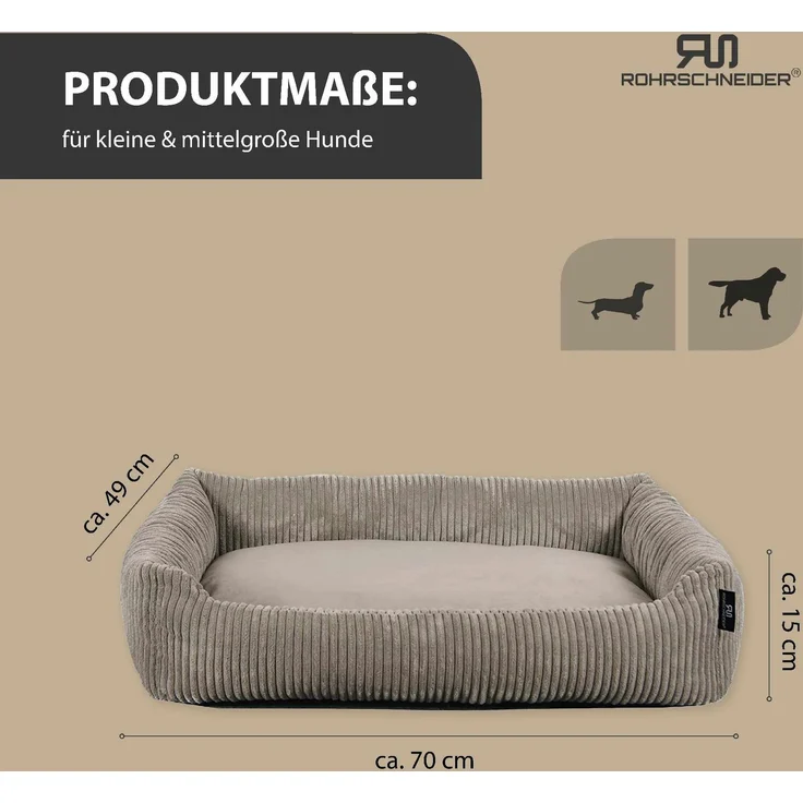 ROHRSCHNEIDER Hundebett - Cord, Hundekorb, Tierbett, Wendekissen, Bezug waschbar, rutschfest Taupe 15x70x49cm – Bild 3