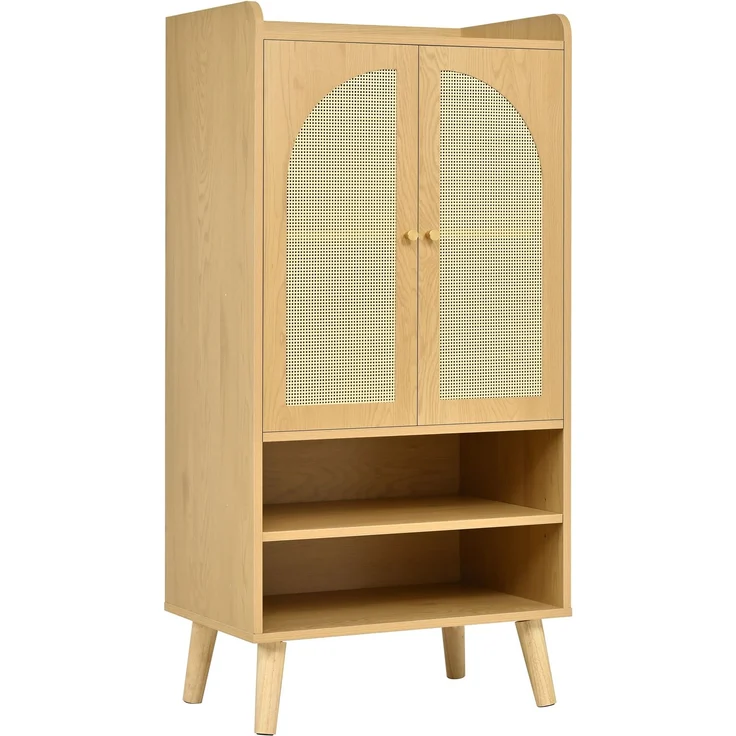 Rattan-Sideboard mit 2 Rattantüren und 2 offenen Fächern, Aufbewahrungsschrank / Buffet mit großem Stauraum, Holz-Highboard, Mehrzweckschrank für Flur, Wohnzimmer oder Küche, Maße: B60×T40×H121 cm--Natürlich--60x40x121cm--YOUDENOVA – Bild 10