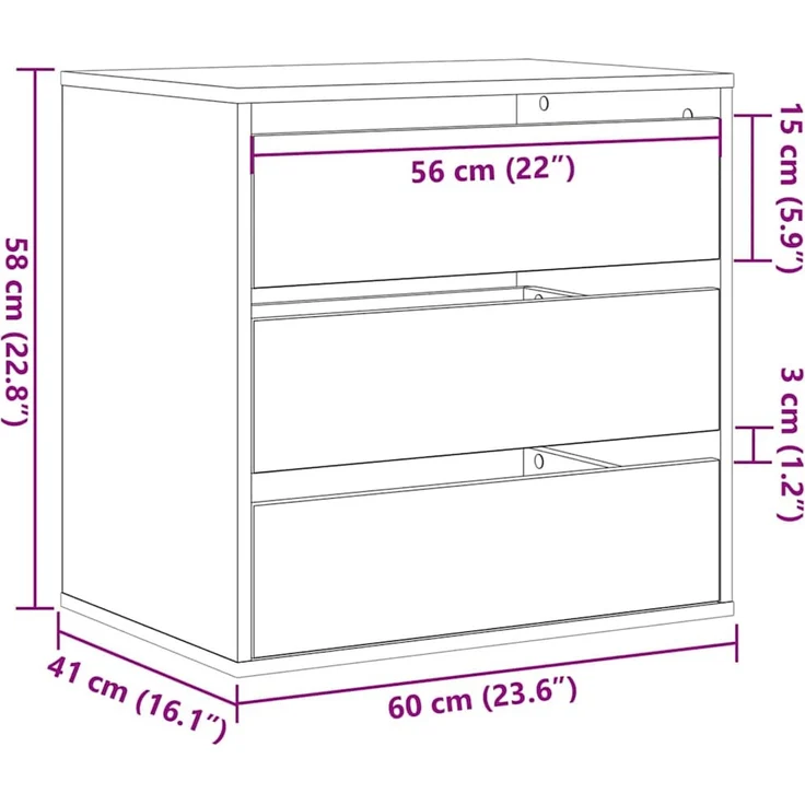 vidaXL Schubladenschrank Schwarz 61 x 41 x 58 cm Holzwerkstoff 868892 – Bild 12