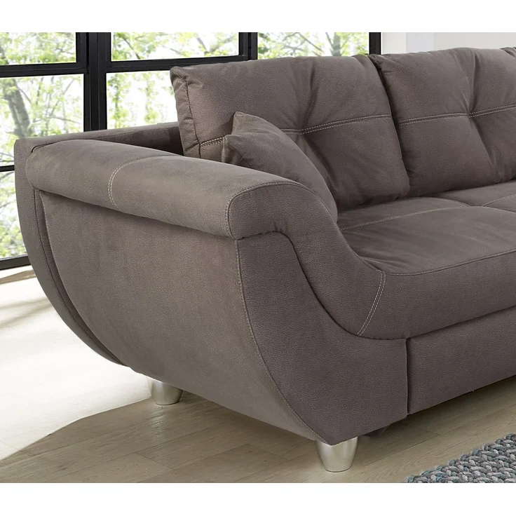 Ecksofa groß mit Rutschen-Armlehne Schlaffunktion Bettkasten Couch in Braun – Bild 5