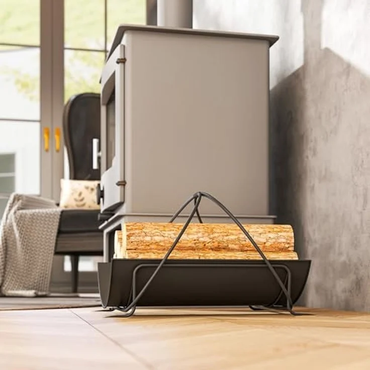 Outsunny Kaminholzregal mit Griff, erhöhte, BxTxH:38x51x33 cm, (Kaminholzständer für innen, 1-St, geometrische Brennholzregal), 51 x 38 x 33cm aus Metall, Schwarz – Bild 6