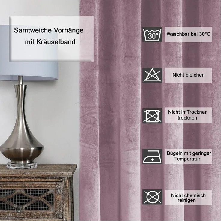 Haus und Deko Gardine Samt Vorhänge 2er Set Kräuselband Verdunkelung 140x145 cm Samt weich (2 St), Kräuselband, Polyester