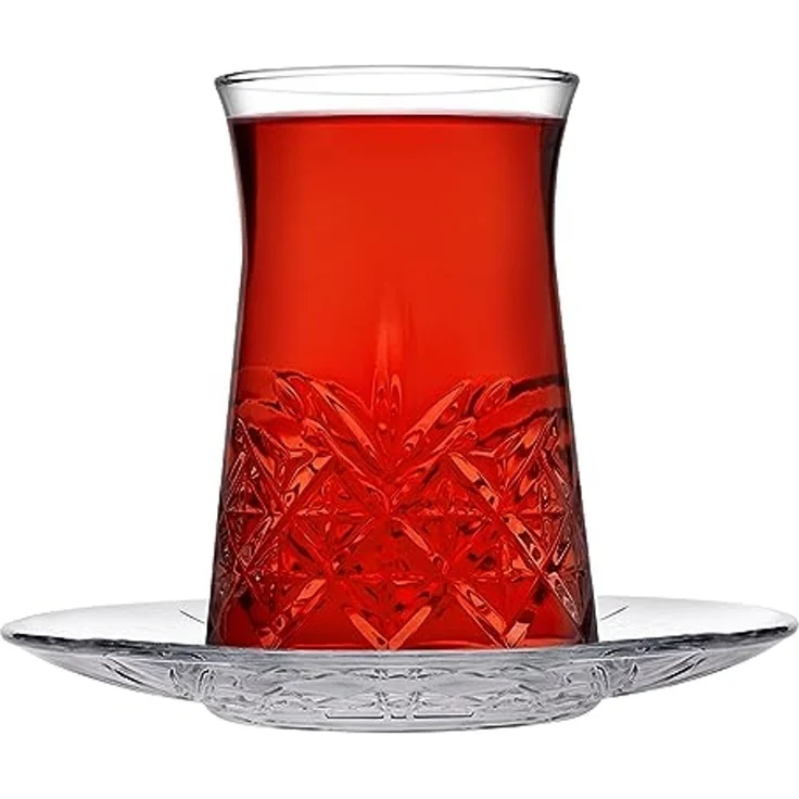 Pasabahce Timeless 96991 Teeglas Set 12 Teilig mit Untertassen 132ml aus Glas transparent – Bild 2