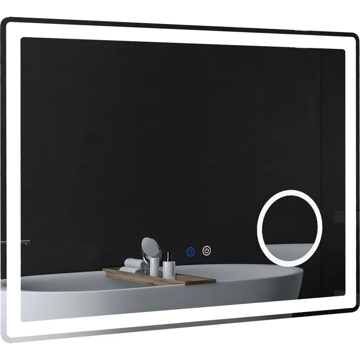 MELAYR, LED Badezimmerspiegel mit 3x Vergrößerung, Touch-Funktion, Memory-Funktion, 80 x 3.8 x 60 cm, Weiß