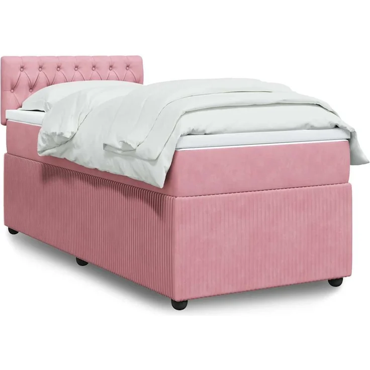 vidaXL Boxspringbett mit Matratze Rosa 90x200 cm Samt 3287649 – Bild 1