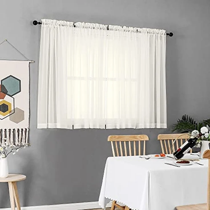 Chyhomenyc Elfenbeinfarbene transparente Fenstervorhänge, 114 cm, lichtfilternde, solide Voile-Vorhänge für kleine Fenster/Wohnzimmer/Schlafzimmer, Stangentasche, 106x114 cm (B x L) – Bild 2