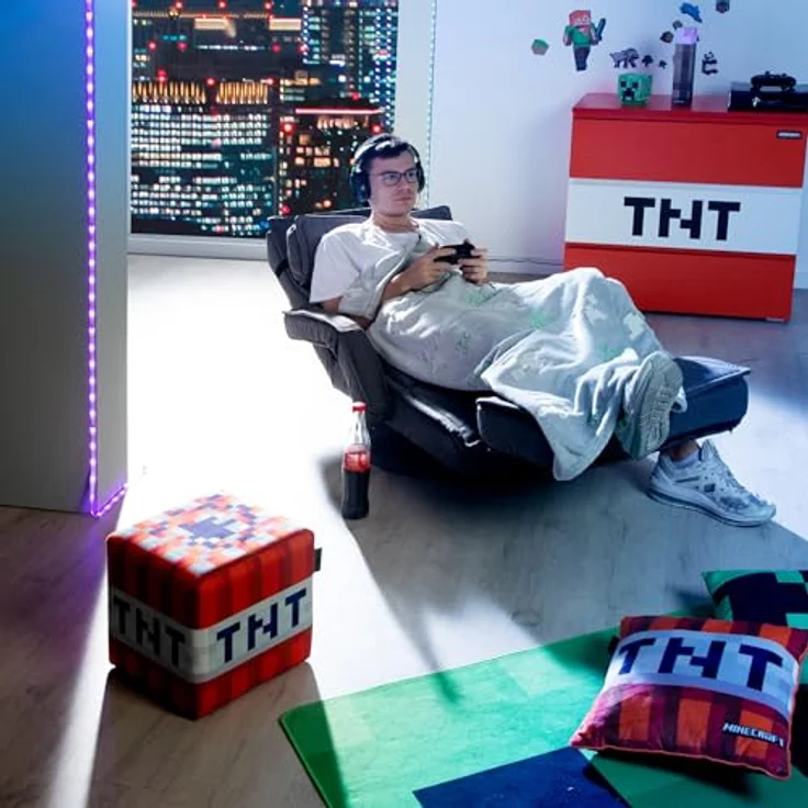 Minecraft Kuscheldecke, Dunkelgrau, pflegeleicht, 130x150 cm, Gaming-Wohndecke – Bild 2