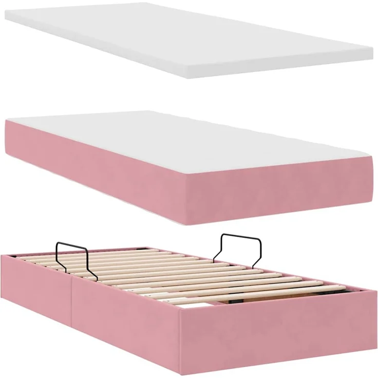 vidaXL Aufbewahrungsbett mit Matratze Rosa 100 x 200 cm Samt 3372014 – Bild 8