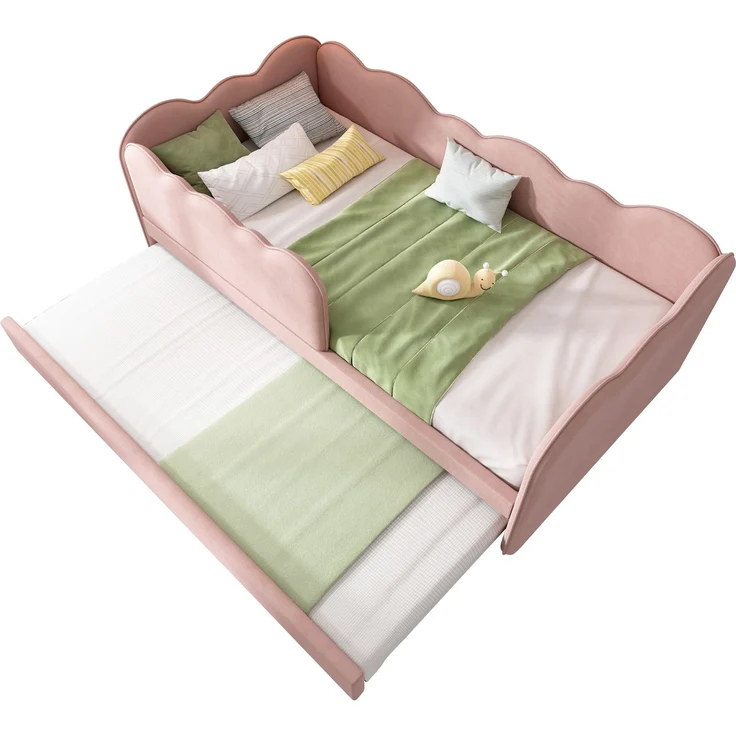 EINHOM Polsterbett Daybett 90 x 190 cm, Tagesbett Schlafsofa mit Ausziehbett 90 x 190 cm, Kinderbett mit Lattenrost, Samt, Rosa, (Ohne Matratze) – Bild 6