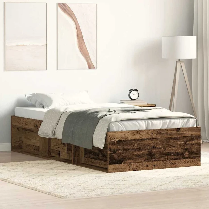 vidaXL Bettgestell ohne Matratze Altholz-Optik 90x200cm Holzwerkstoff 3328814 – Bild 1