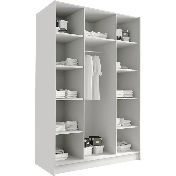 Mirjan24 'Cikzori' Kleiderschrank mit Einlegeböden und Kleiderstange, 3-türig, Laminatplatte, 215 x 58 x 150 cm, Cashmere / Gold, ohne Spiegel – Bild 4