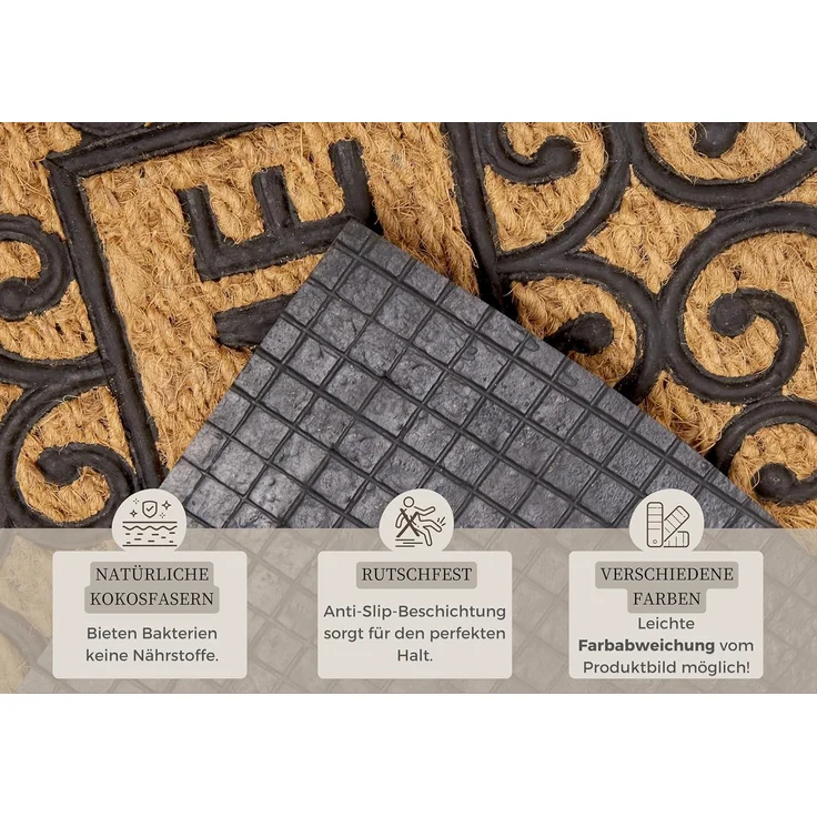 HANSE Home Fußmatte Welcome, Türmatte, halbrund, Höhe: 8 mm, Kokos, Gummi, Schmutzfangmatte, Outdoor, Rutschfest, Innen, Kokosmatte – Bild 5