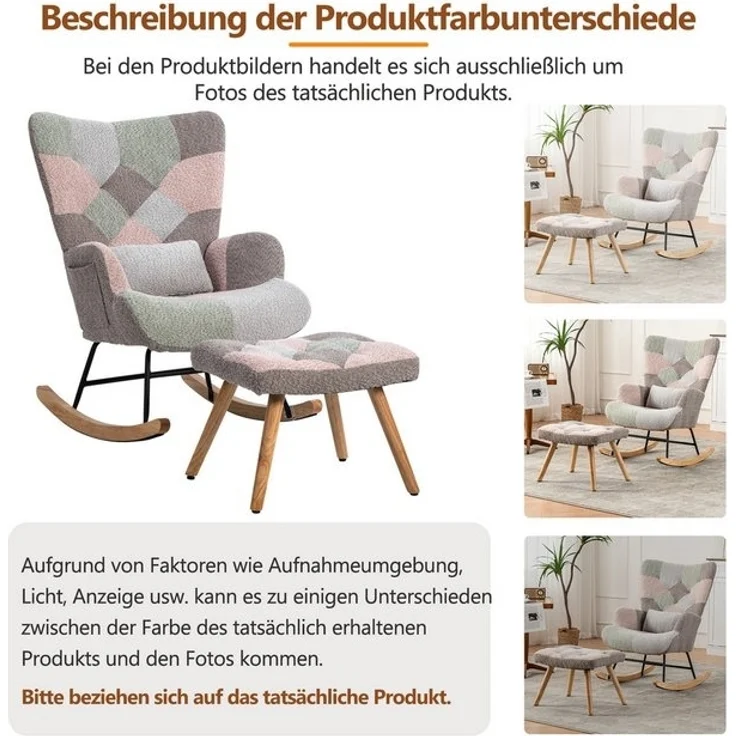 STILVORA Schaukelstuhl Schaukelsessel mit fußstütze,Loungesessel Relaxsessel wohnzimmer (Loungesessel, 2 St), inklusive Fußstütze (49*38*37 cm) und Lendenkissen – Bild 3