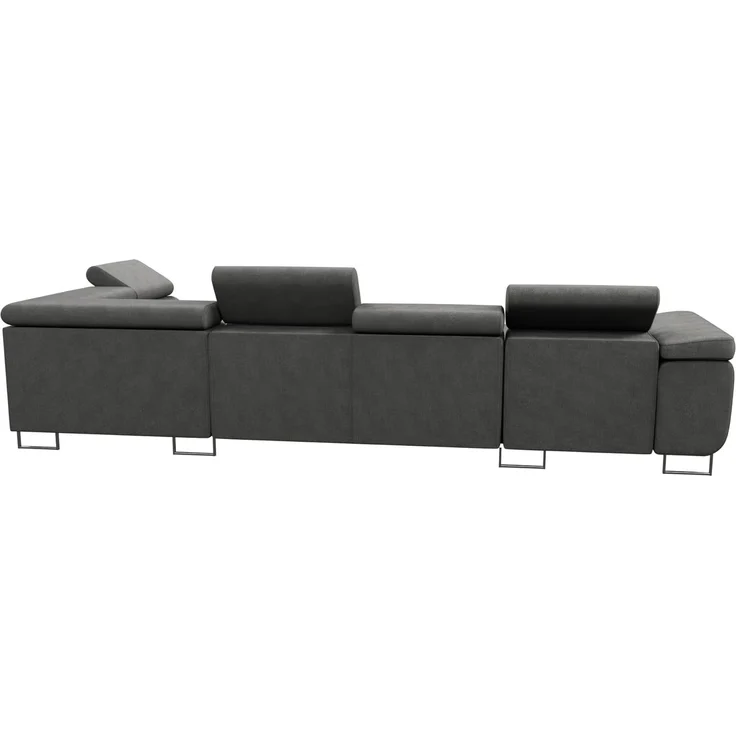 Wohnlandschaft Caris U mit Schlaffunktion, einstellbare Kopfstützen und zwei Bettkästen (Schwarz (Kronos 07), Ecksofa Rechts) – Bild 6