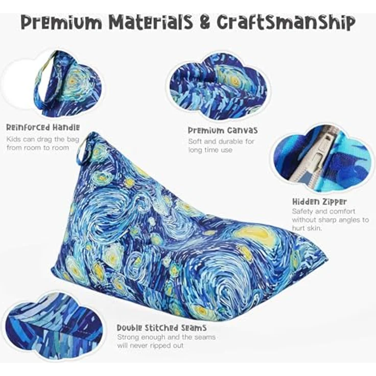 Nobildonna Sitzsack-Stuhlbezug für Kinder und Erwachsene, extra großer Sitzsack ohne Füllung, Plüschtierhalter und Organizer, Premium-Segeltuch, 250 l (Sternennacht) – Bild 4