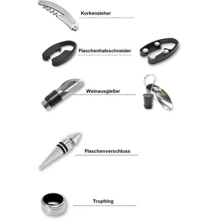 Sommelier Weinzubehör Korkenzieher Kellnermesser Set 6-tlg BM-2101 – Bild 3