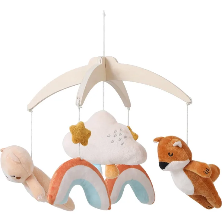 Baby Mobile Holz für Babybett, Regenbogen Wolke mit Plüsch Bär, Fuchs Mobile Baby, Mobile Baby Windspiel für Jungen und Mädchen, Kinderzimmer Deko Geschenk Neugeborenen(Regenbogen)