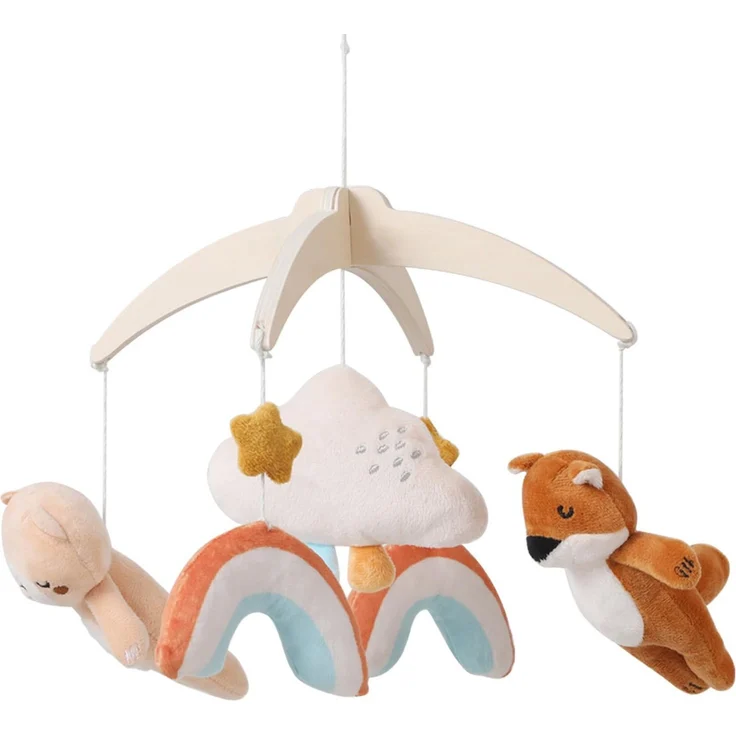 Baby Mobile Holz für Babybett, Regenbogen Wolke mit Plüsch Bär, Fuchs Mobile Baby, Mobile Baby Windspiel für Jungen und Mädchen, Kinderzimmer Deko Geschenk Neugeborenen(Regenbogen)