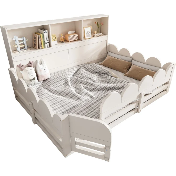 Kinder Bodenbett 140x190 cm Weiß Holzbett mit Rausfallschutz und Tür Lattenrost Kinderbett mit Regal großzügige Liegefläche für Geschwister sicherer Schlaf und Spielbereich ohne Matratze – Bild 3