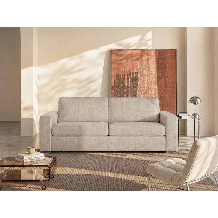 Vente-unique - CALITO - Schlafsofa - Plastik - Kunststoff (PVC), Metall - Beige - 214 x 223 x 85 cm – Bild 2
