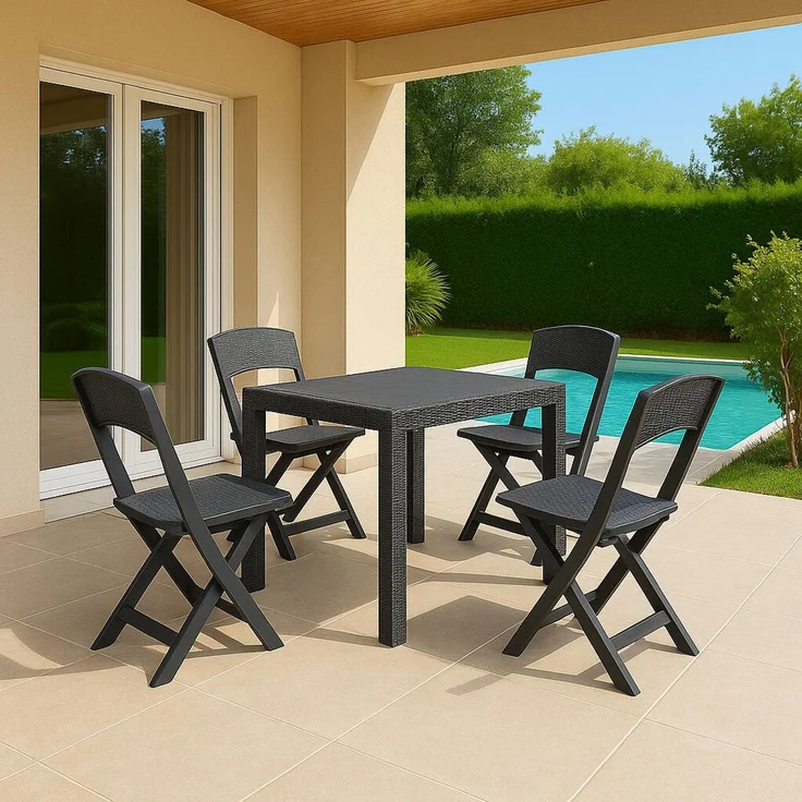 Dmora Outdoor Lounge Set Sanzeno, Outdoor oder Indoor Lounge Set, Quadratischer Tisch mit 2 Klappstühlen, Made in Italy, Anthrazit – Bild 2