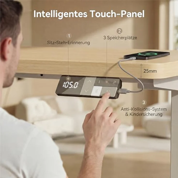 Devoko Höhenverstellbarer Schreibtisch 160x80 cm elektrisch, Höhenverstellung 63-128 cm mit Smart Control, 125 kg Tragkraft, für gesundes Arbeiten – Bild 5