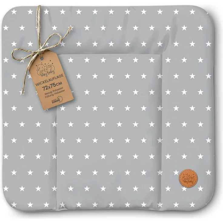Wickelauflage Wickelunterlage abwaschbar und wasserdicht 75x72 cm - Wickelmatte zum Auflegen auf Wickeltisch Wickelaufsatz Wickelkommode oder Waschmaschine changing mat 75x72 Sterne und Grau