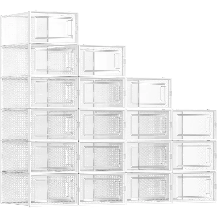 Songmics Schuhboxen 18er Pack, Polypropylen Transparent/Weiß