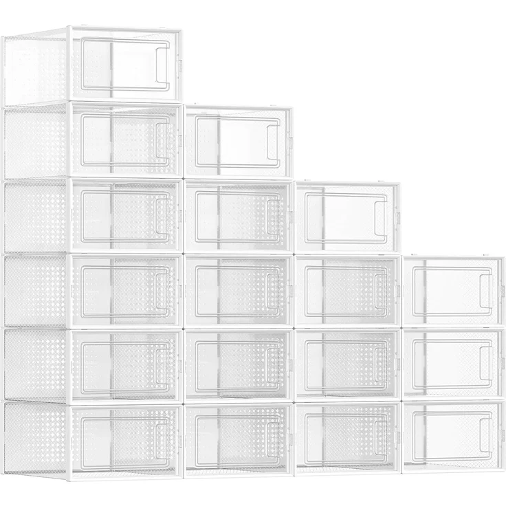 Songmics Schuhboxen 18er Pack, Polypropylen Transparent/Weiß