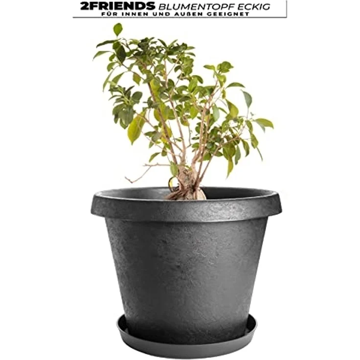 Centi Pflanzkübel Blumentopf Gross 40 cm mit Untersetzer, Pflanzkübel groß außen (Set, 3 St, Ø 40 cm mit Untersetzer, Anthrazit Made in DE), Pflanztopf groß, extra stabil innovatives Stone-Design – Bild 6