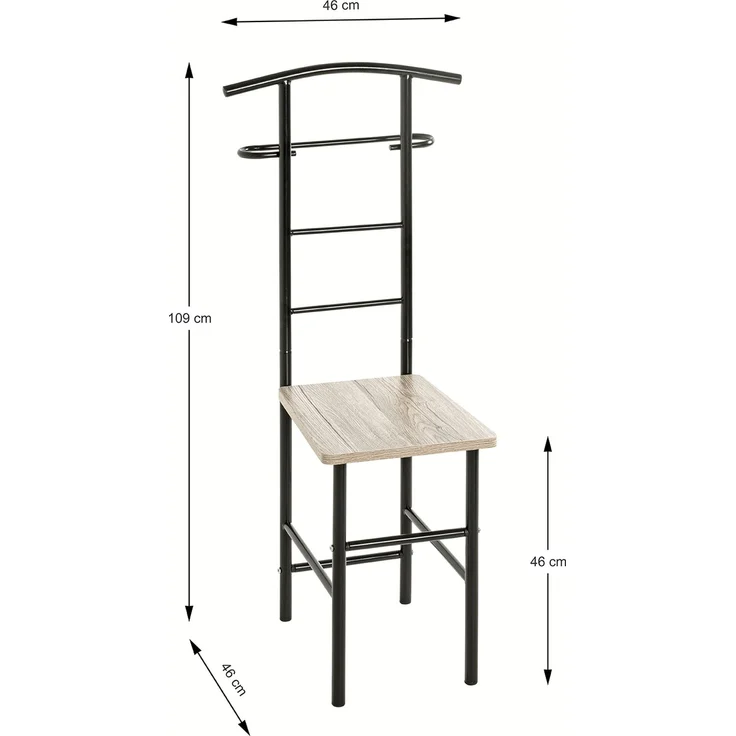 Herrendiener >81550< in eiche San Remo, schwarz, MDF, Metall - 46x109x46 (BxHxT) – Bild 2