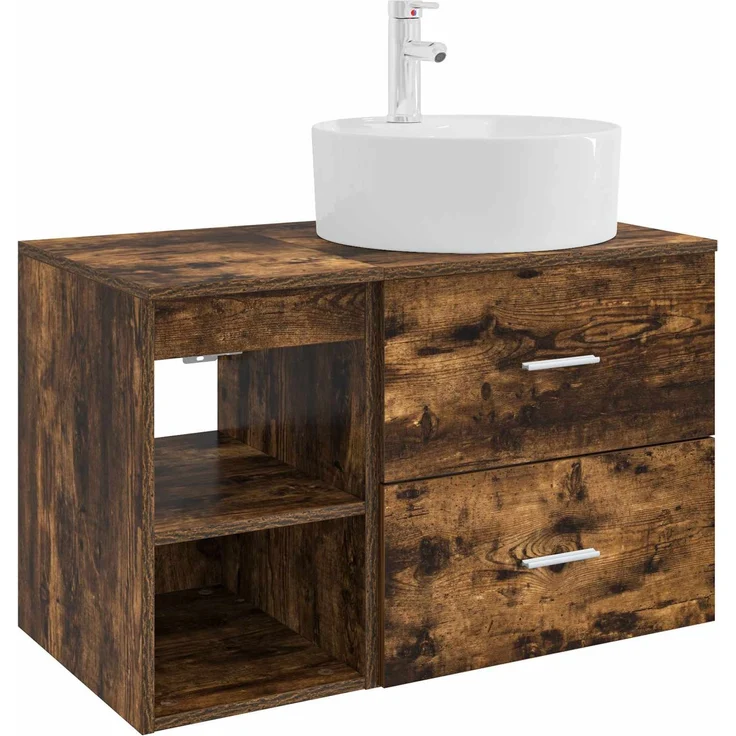vidaXL Badezimmerschrank-Set 2 stk. Geräucherte Eiche 3403908 – Bild 2