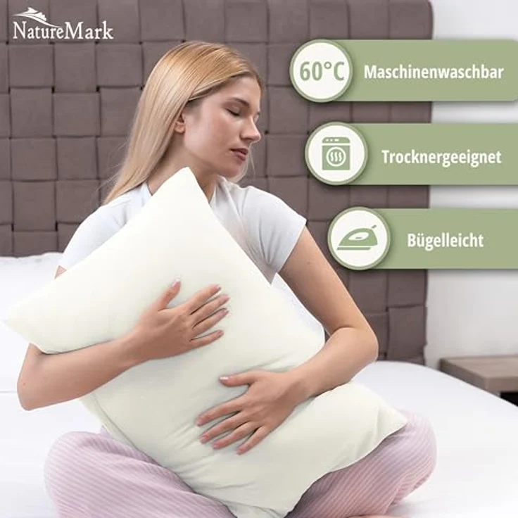 NatureMark 2er Pack Jersey Kissenbezug Kissenhülle Kissenbezüge Seitenschläferkissen Nackenkissen viele Größen und Farben ÖKO-TEX (40x60 cm (Nackenkissen geeignet), Natur/Creme) – Bild 3